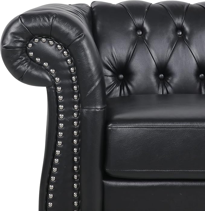 LEVNARY Leather Upholstered Armchair, Mid-Century Modern Single Sofa Chair - Image 5
