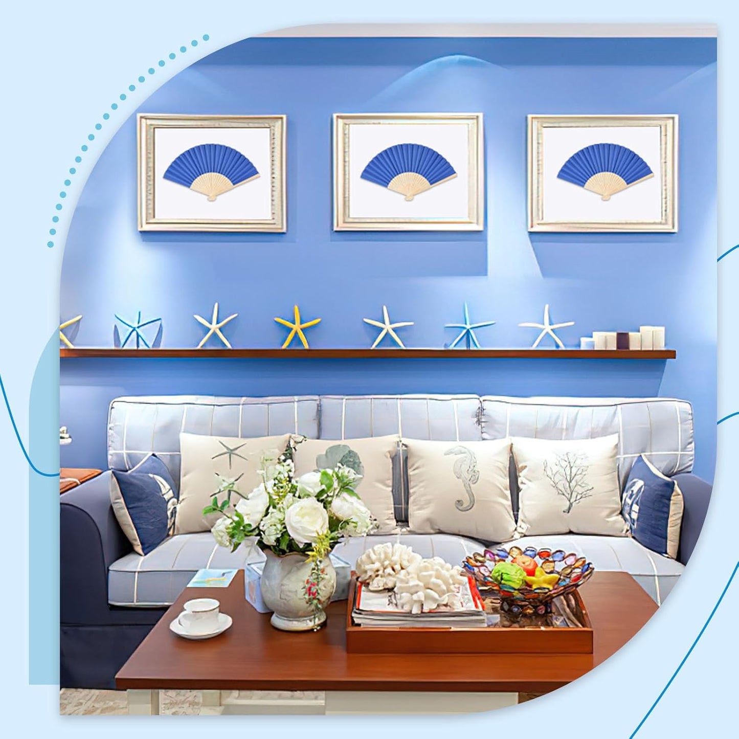 JOHOUSE 12 Pcs Paper Folding Hand Fans, 8.3 Inch Dark Blue Paper Fans Handheld for Wedding, Outdoor Party Favors, Baby Shower Decorations, Photography Prop