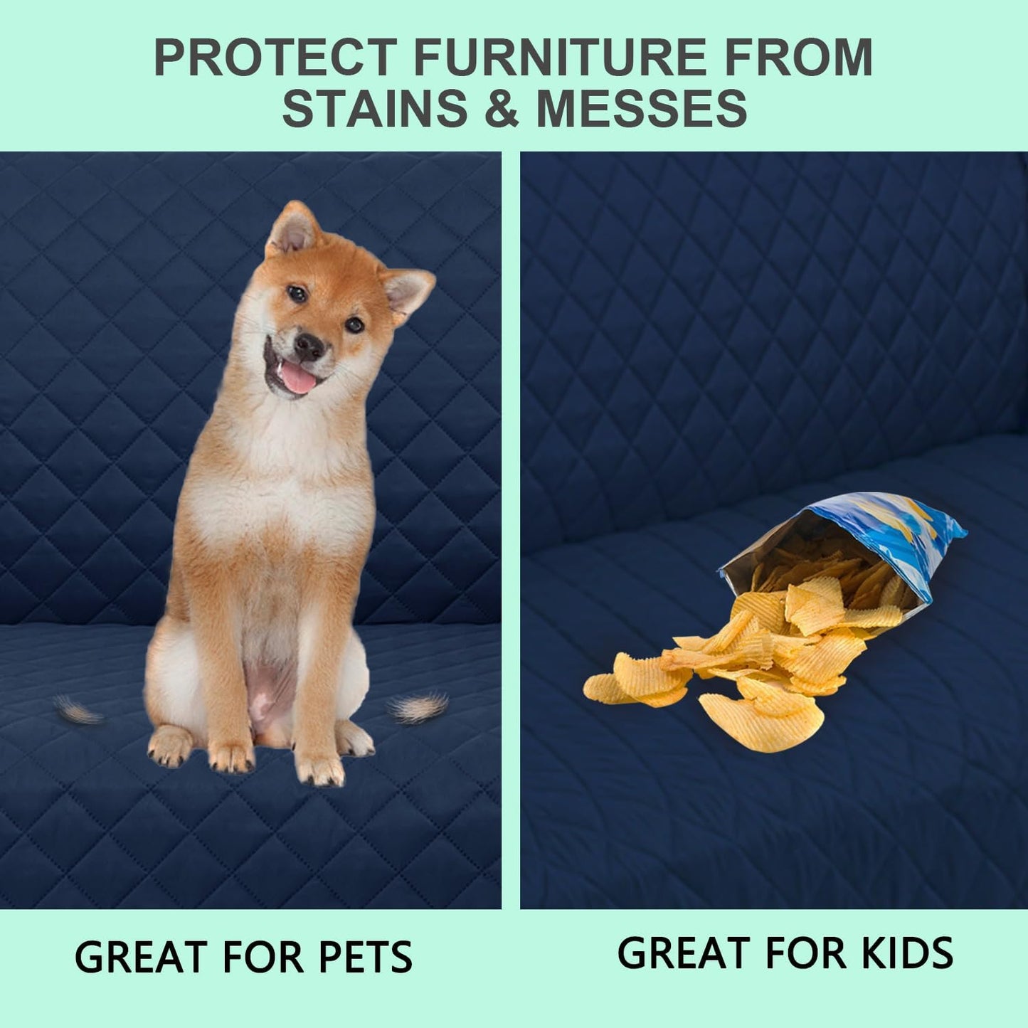 Reversible Sofa Covers Couch Cover Furniture Protector for Dogs Elastic Straps Water Resistant(Sofa,Navy/Camel)