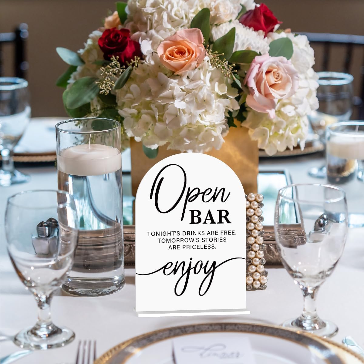 Acrylic Wedding Sign Wedding Signs for Ceremony Open Bar Sign for Wedding Modern Calligraphy Arch Acrylic Table Top Sign for Wedding Reception and Event Party Table(white）