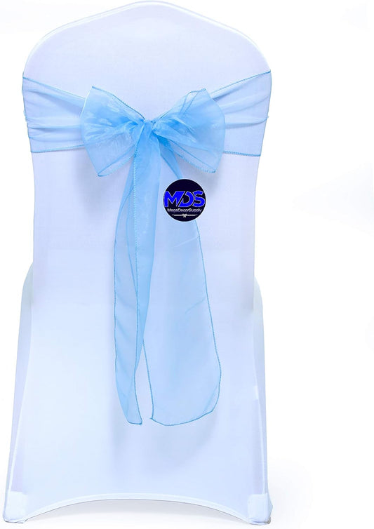MDS Pack of 250 PCS Organza Chair Sashes Wider Dining Chair Bows Ribbon Tie Back for Wedding Party Birthday Bridal Shower Reception Event Banquet Home Chair Cover Decoration - Baby Blue