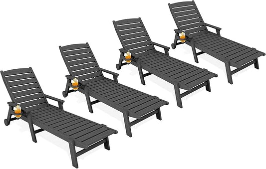 KINGYES HDPE Lounge Chair Outdoor Set of 4, Patio Chaise Lounge Recliner by KINGYES