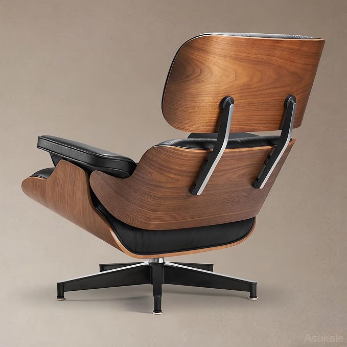 Top Black Grain Leather, Mid Century Chaise Lounge Chair and Ottoman, Leather - Image 9