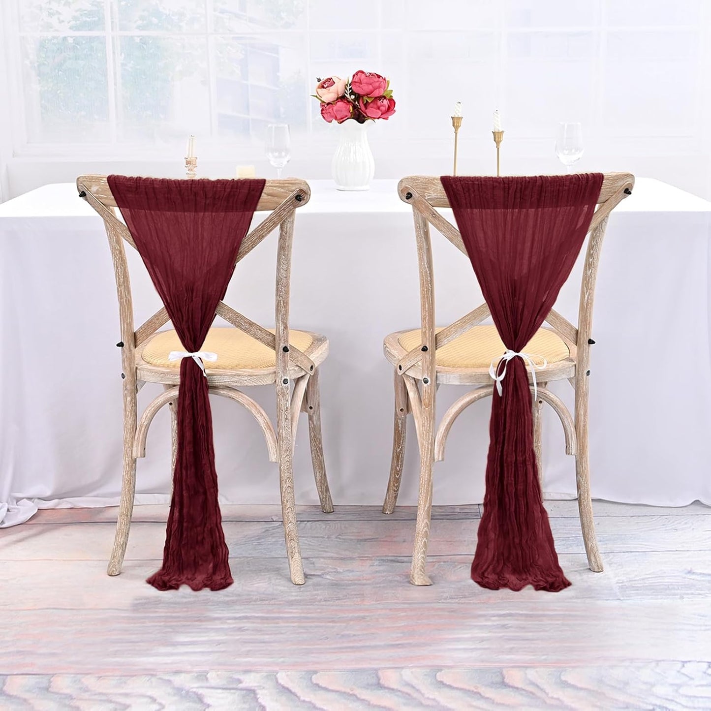 50 PCS Cheesecloth Chair Sashes Bows Wedding Aisle Decorations Chair Ribbon Ties Back Sash for Wedding Party Events Banquet Chair Cover Decoration (Burgundy)