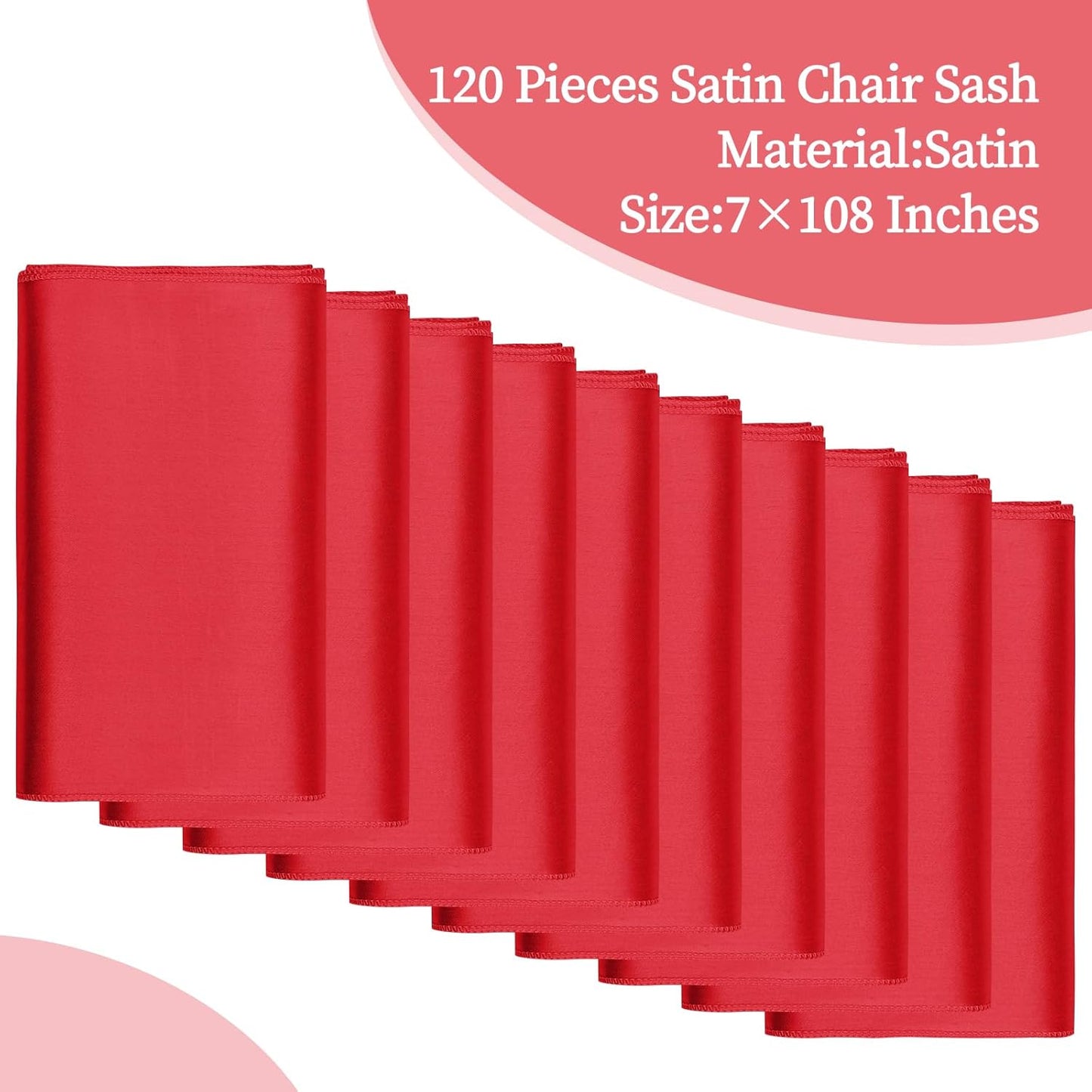 fani 120 PCS Red Satin Chair Sashes Bows Universal Chair Cover for Wedding Reception Restaurant Event Decoration Banquet,Party,Hotel Event Decorations (7 x 108 inch)