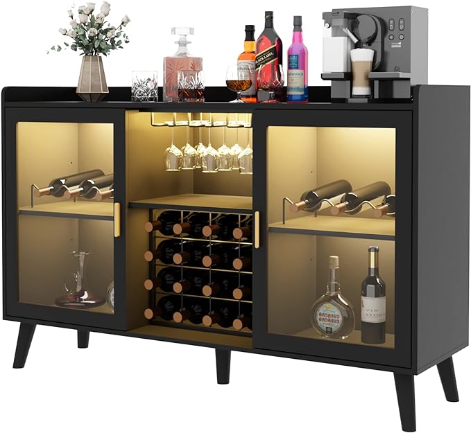 Auromie Wine Bar Cabinet with Led Light, Home Coffee Cabinet with Wine and by AuromieDirect