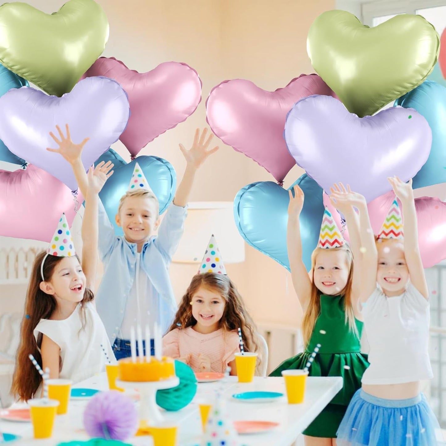 24 Inch Pastel Colorful Heart Balloons, Light Pink Blue Green Purple Balloons, Romantic Helium Balloon for Valentines Day Baby Bridal Shower Wedding Birthday Party Decorations