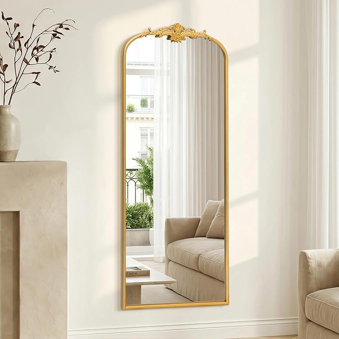 Besdomus Antique Full Length Mirror: 21"x56" French Gleaming Gold Arched Full - Image 5