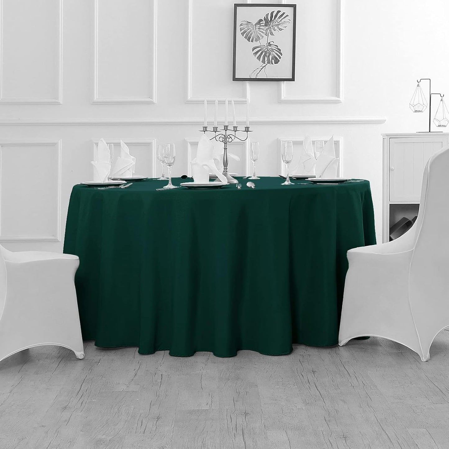 Fokitut 2 Pack Waterproof Round Tablecloth, 108 Inch, Stain Resistant and Wrinkle Polyester Table Cloth, Fabric Table Cover for Kitchen Dining, Wedding, Party, Holiday Dinner-Hunter