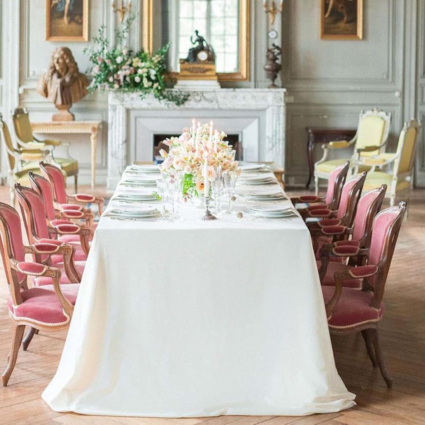 8 Pack White Table Cloth 90 x 132 Inch Rectangular Tablecloths for 6 Foot Rectangle Tables, Wrinkle Resistant White Tablecloth Washable Polyester Fabric Table Covers for Party Wedding Banquet