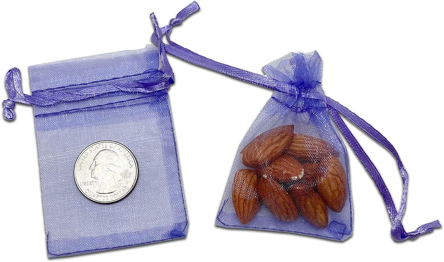 TheDisplayGuys 48-Pack 2" x 2-3/4" Lavender Sheer Organza Gift Bags with Drawstring, Jewelry Candy Treat Wedding Party Favors Mesh Pouch