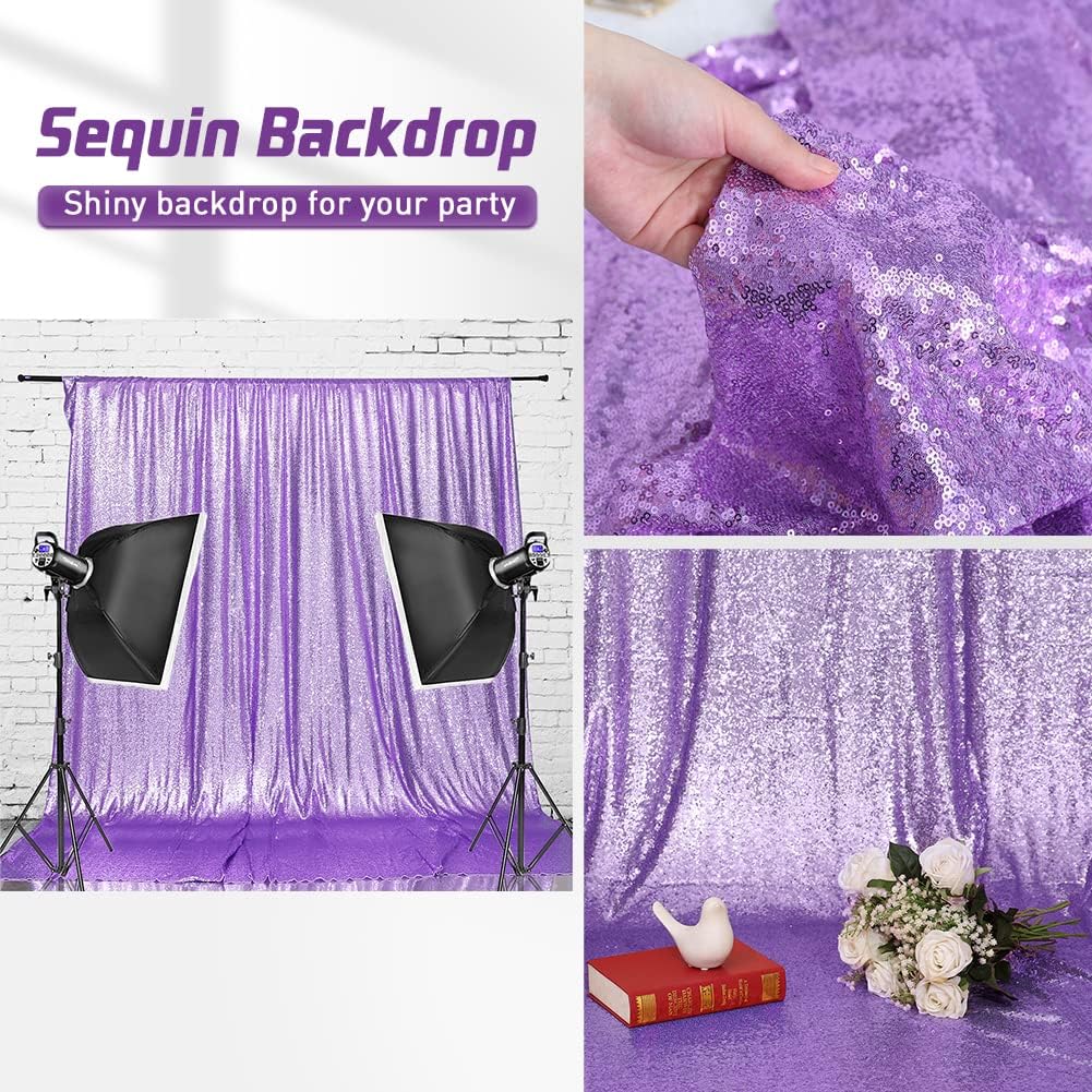 Eternal Beauty Lavender Sequin Backdrop, 8x8 Ft Glitter Background Curtains for Shimmer Photography Party Wedding Birthday Back Drop Decor