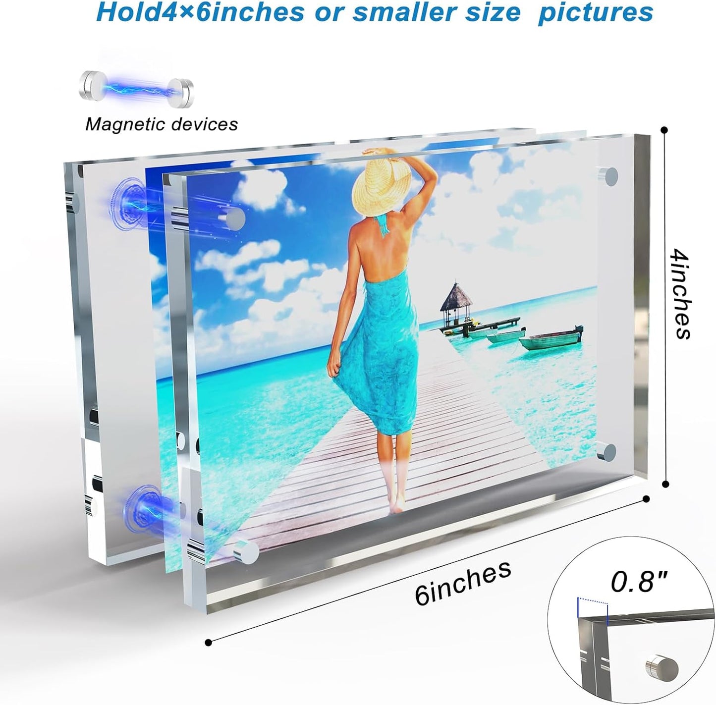 4x6 Inches Acrylic Picture Frames 1 Pack, Double Sided Magnetic Photo Frames,Free Standing on Desk or Table Clear Picture Frames