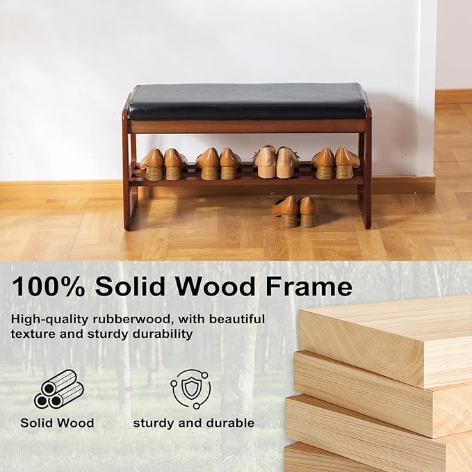 SOBIBO Solid Wood Shoe Bench, 2-Tier Wooden Entryway Bench, Modern Shoe Rack - Image 5