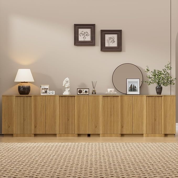 Brafab Buffet Cabinet, Wood Fluted Credenza by Brafab