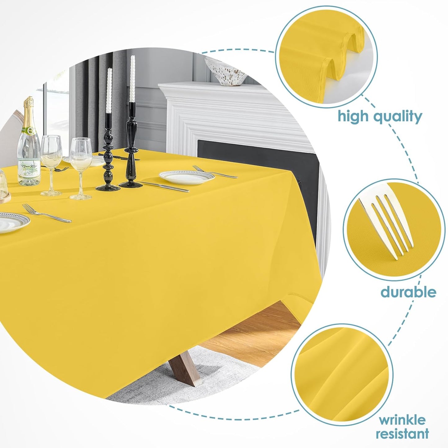 VidaFete Tablecloth 2 Pack 90 * 132inch Rectangle Table Cloth Polyester, Stain Wrinkle Resistant Polyester Dining Table Cover for Kitchen Dinning Party Wedding Rectangular Buffet Decoration(Yellow)
