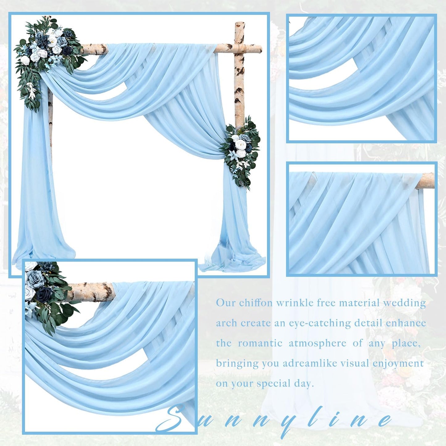 Wedding Arch Drapes Fabric 2 Panels 20Ft Length x 28" Width Baby Blue Arch Draping Chiffon Fabric Sheer Curtains Backdrop for Party Bridal Ceremony Ceiling Decor Wedding Stage Reception Decorations