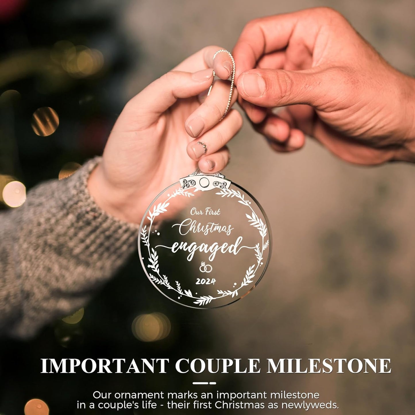 Our First Christmas Engaged Ornaments 2024 for Bridal, Engagement Gifts for Couples, Wedding Gift, Bridal Shower Gift, Glass Engaged Ornaments for Her, Newlywed