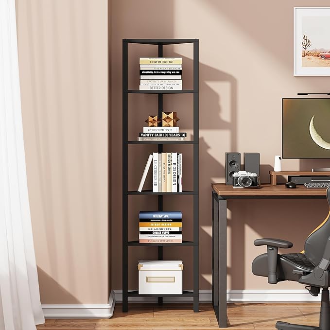 TUTOTAK Corner Shelf, 6-Tier Corner Bookshelf - Image 4