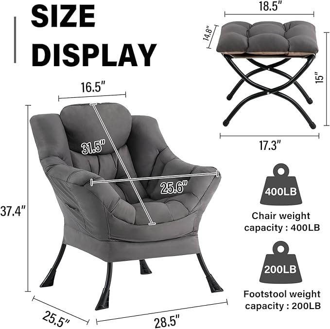 Lazy Chair with Ottoman, Modern Accent Chair Contemporary Sofa Chair with - Image 2