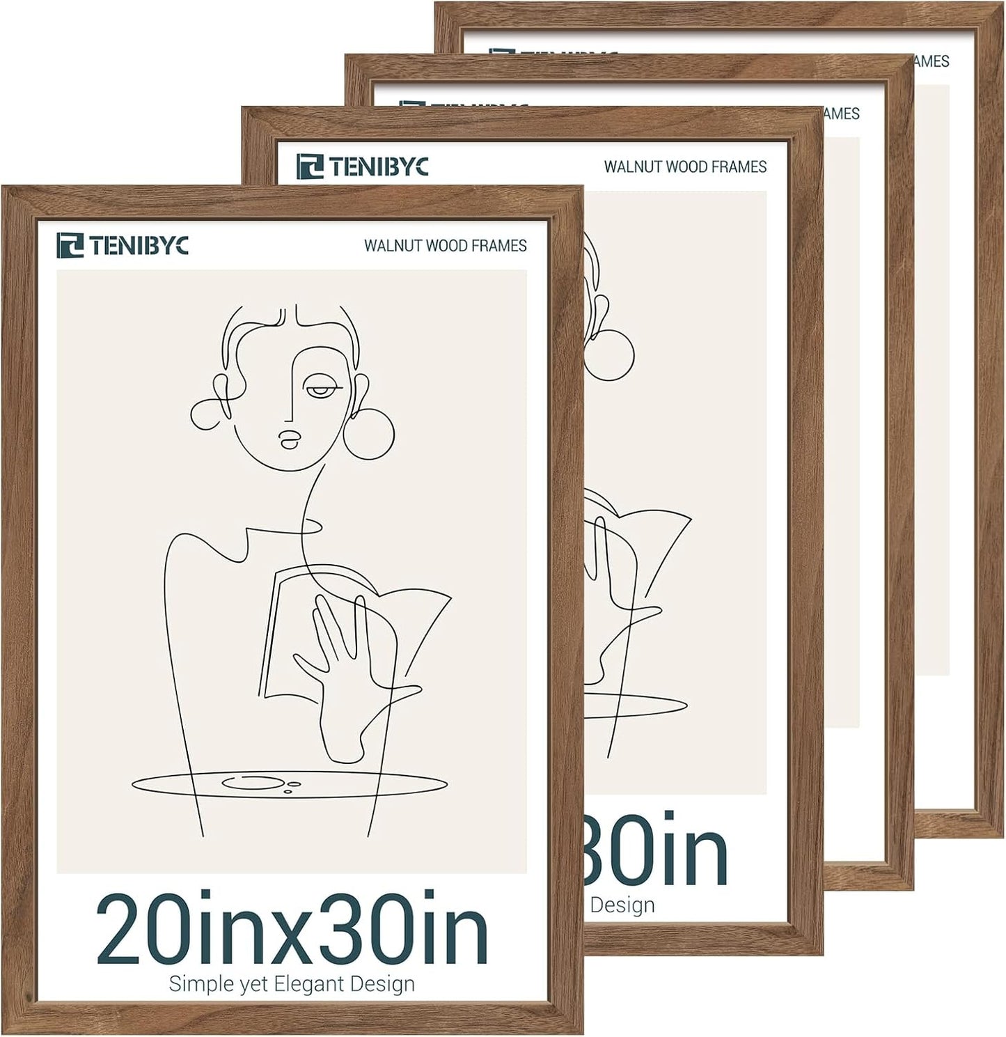 20x30 Poster Frame 4 Pack - Walnut, Brown Wood Picture Frame, Dissplay Photos, Posters and Puzzles, Horizontal or Vertical Wall Hanging