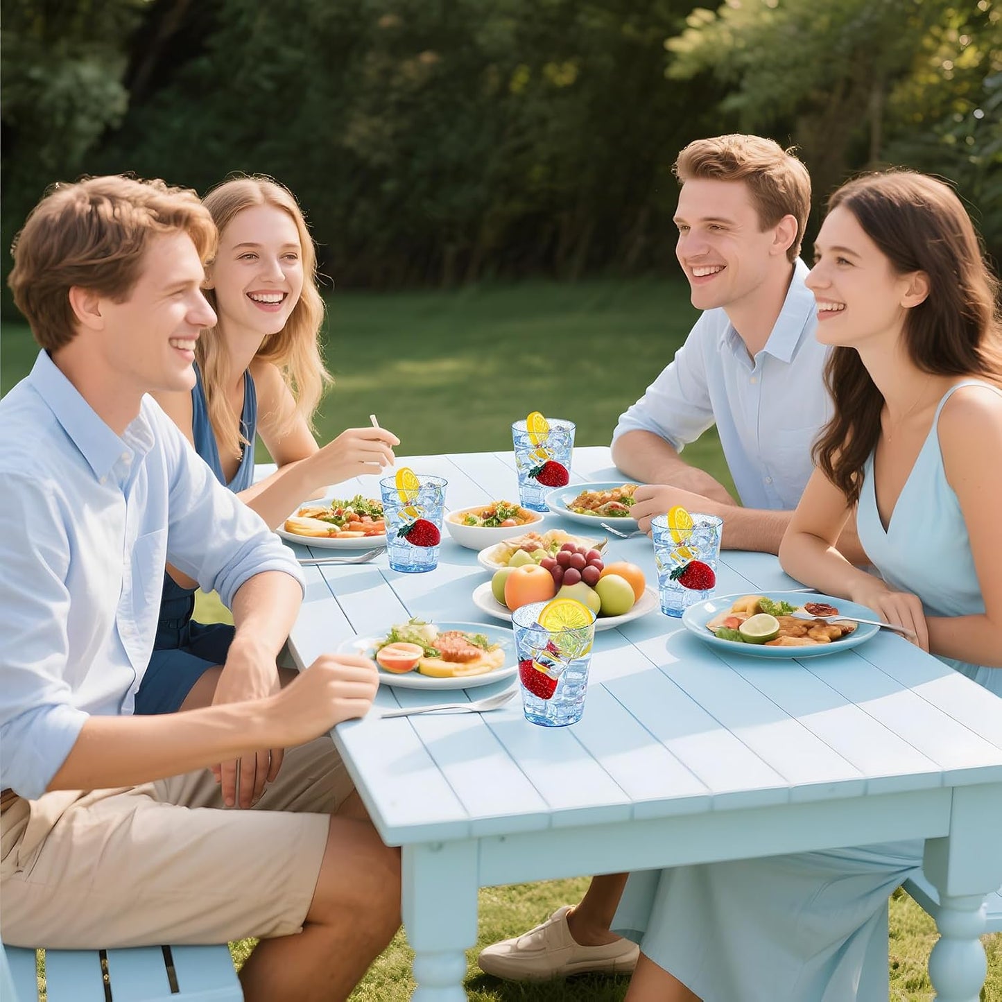 DaYammi 100 Pack Blue Plastic Cups 10 oz Disposable Cups Tumblers, Elegant Blue Glitter Party Drinking Cup Perfect for Wedding, Fancy Disposable Cup Plastic Cocktail Glasses Wine Glasses for Party