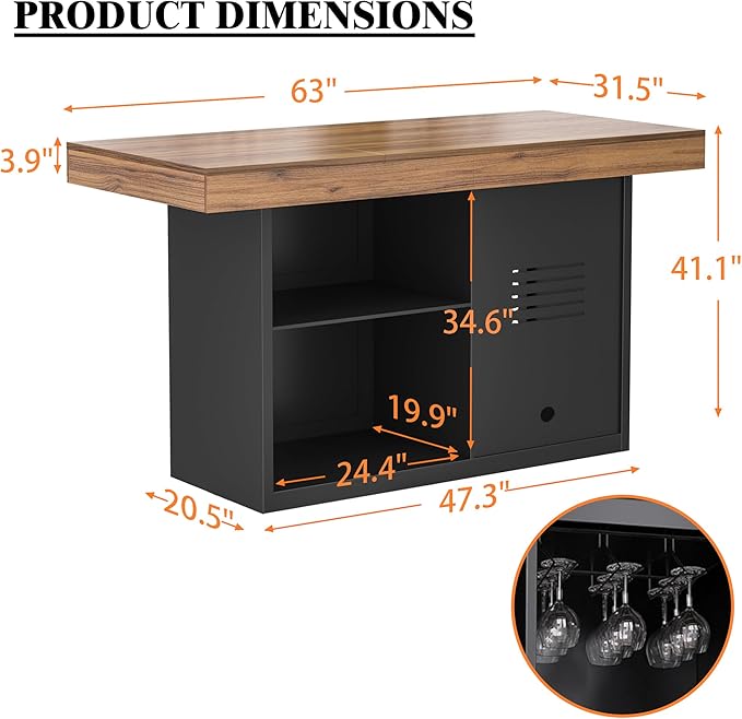 GDLF Bar Height Table with Fridge Space, 41.1" H Counter Height Pub Tall Dining - Image 2