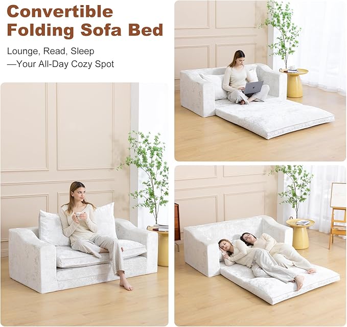 61" Convertible Sofa Bed Loveseat, Memory Foam Boneless Floor Couch - Image 7