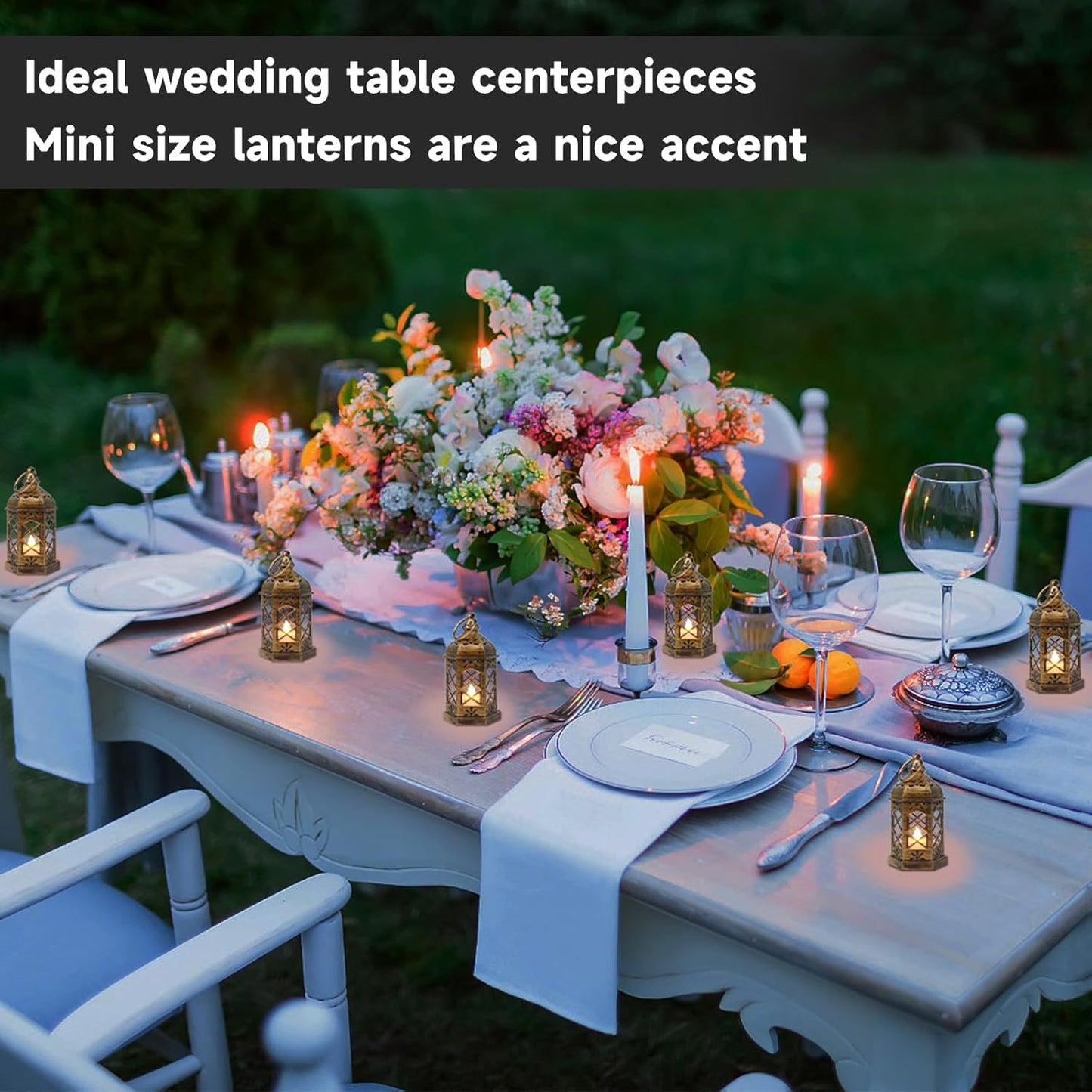 Mini Lantern with Flickering LED Candles for Halloween, LLQ (8Pack-5Inch) Vintage Decorative Candle Lanterns for Christmas Wedding Party Baby Shower Table Centerpiece, Xmas Tree Hanging Ornaments