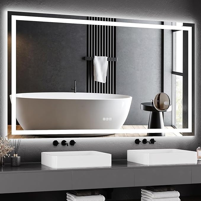 60 x 36 Inch Smart LED Bathroom Mirror，Dimmable Front + Backlit Illumination by Unknown