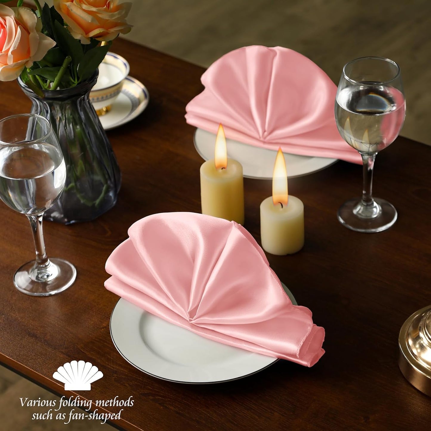 Manyshofu 60 Piece Blush Satin Napkins - 20x20 Inch Square Fabric Napkins for Wedding Dinner Party Lunch