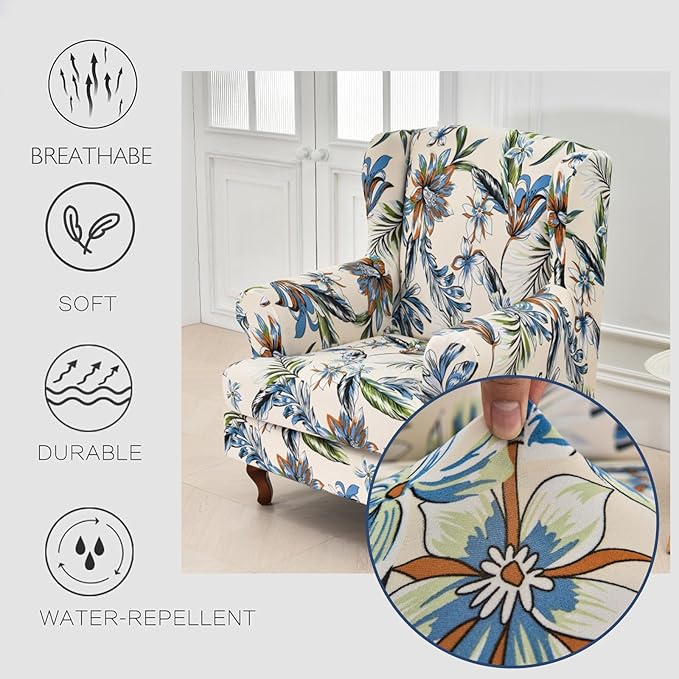 HAOYONG Wing Chair Slipcovers Stretch Wingback Chair Covers Printed 2 Pieces - Image 4