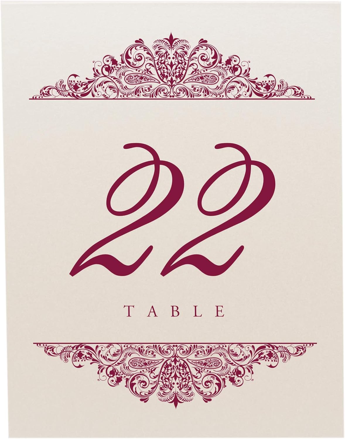 Paisley Wedding Table Numbers (Select Color/Quantity), Champagne, Burgundy, 1-30, Double Sided, Tent or Use in a Stand, Great for Parties & Restaurants - Made in the USA