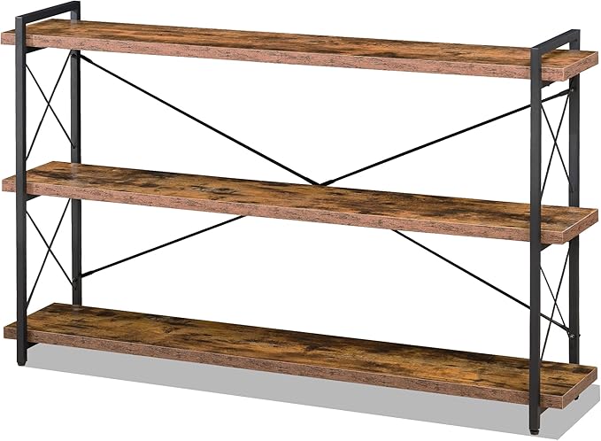 HCHQHS Bookshelf, 3-Tier Long Industrial Bookcase, Rustic Open Book Shelf by HCHQHS