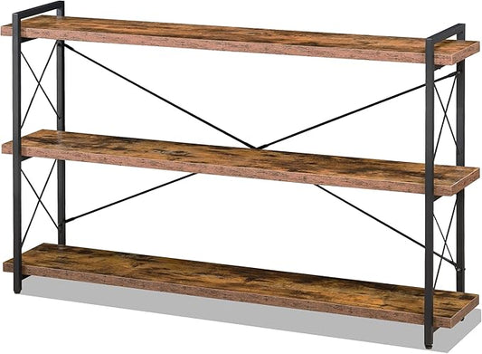 HCHQHS Bookshelf, 3-Tier Long Industrial Bookcase, Rustic Open Book Shelf by HCHQHS