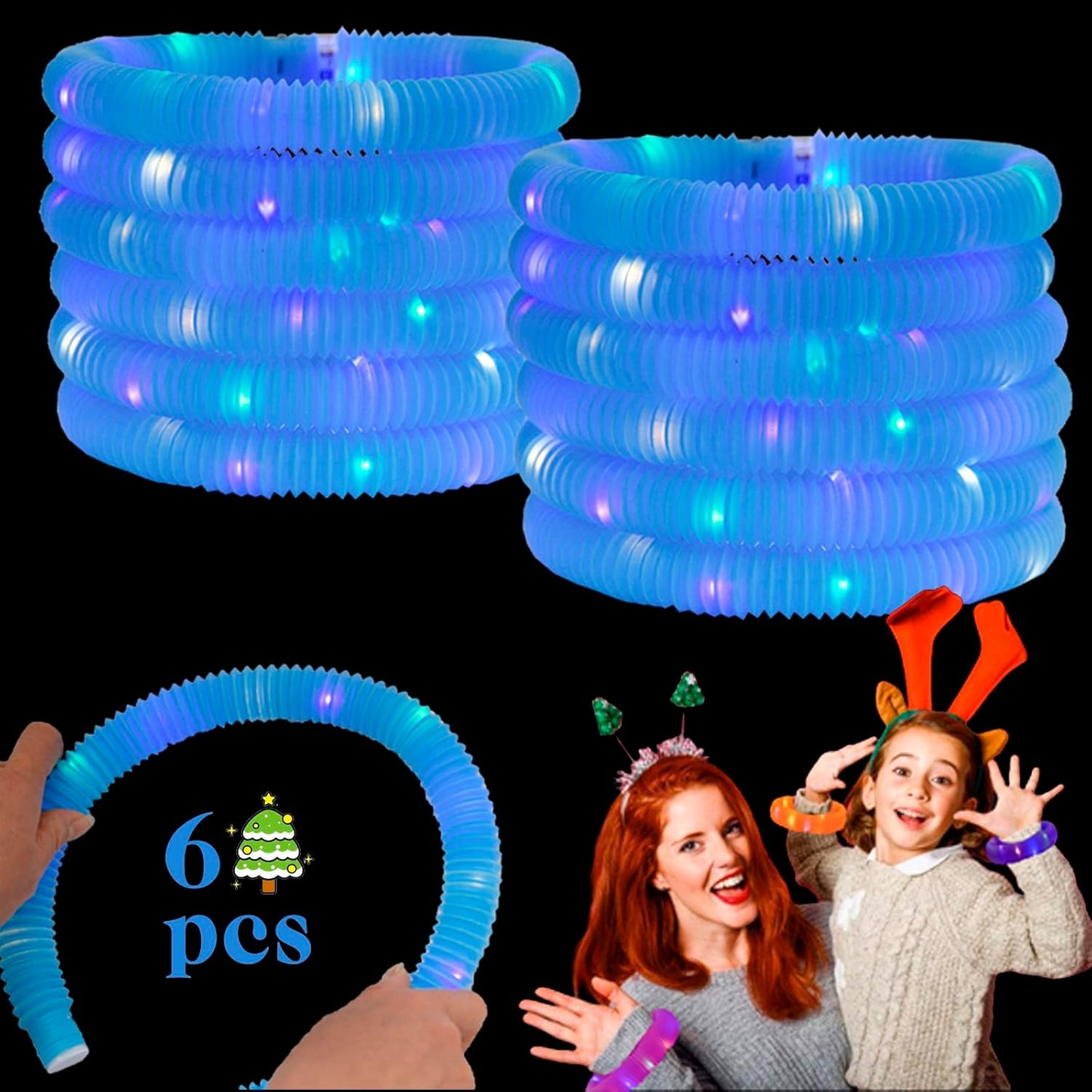 Blue 6 Pack Light Up Party Favors Supplies,Bulk Glow Sticks Bracelet,Necklace Accessories for Kids,Birthday Return Gifts Treats,Easter Basket Goodie Bag Stuffer Fillers for Boys Girls