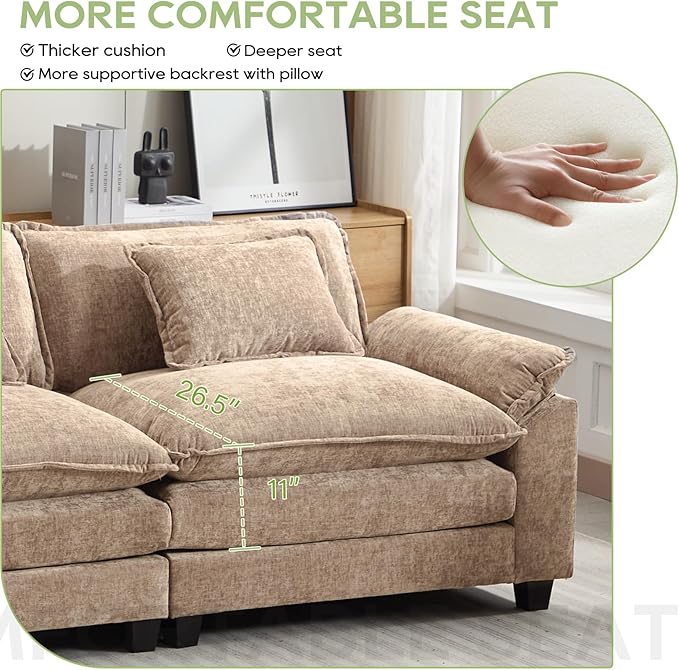 Oprisen Modular Sectional Sofa, Comfy Cloud Couch Sectional Sofa, Chenille Sofa - Image 4