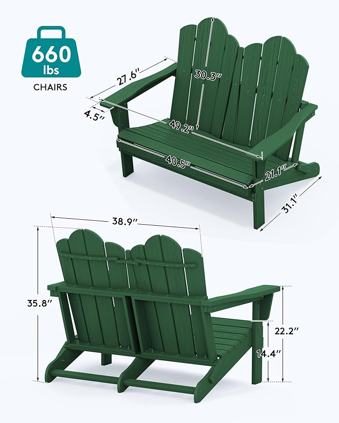 SERWALL Folding Adirondack Bench, HDPE All-Weather Adirondack Loveseat Set of 2 - Image 5