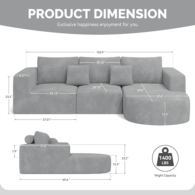 Boneless Couches for Living Room, Cloud Sectional Couch - Image 2