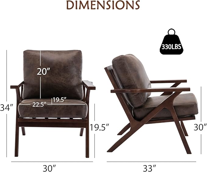 Bonzy Home Accent Chairs for Living Room, PU Leather Mid Century Modern Wood - Image 2