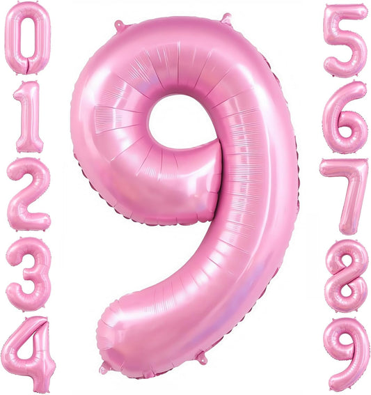 Pastel Pink 9 Balloon, Light Pink 9 Balloons Number,40 Inch Helium Foil Mylar Number 9 Balloon for Birthday Party