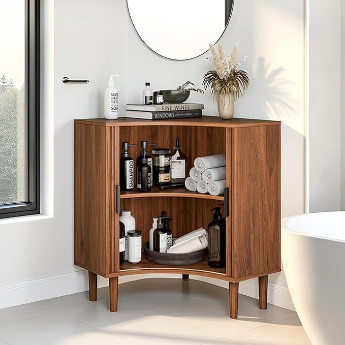 Fluted Corner Cabinet, Small Corner Floor Cabinet - Image 5
