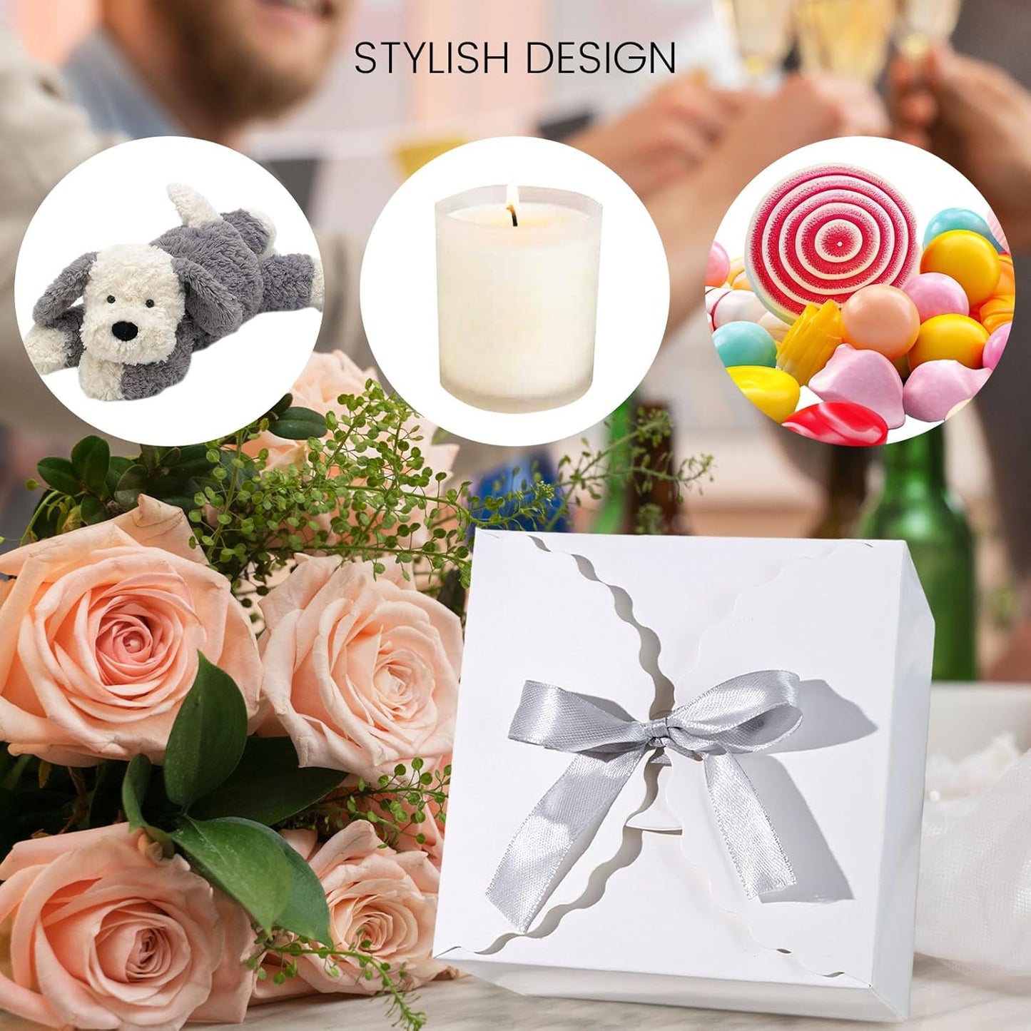 VGOODALL 10PCS Gift Boxes with Ribbon, Small White Candy Box Paper Treat Boxes for Wedding Cookie Chocolates Small Gifts