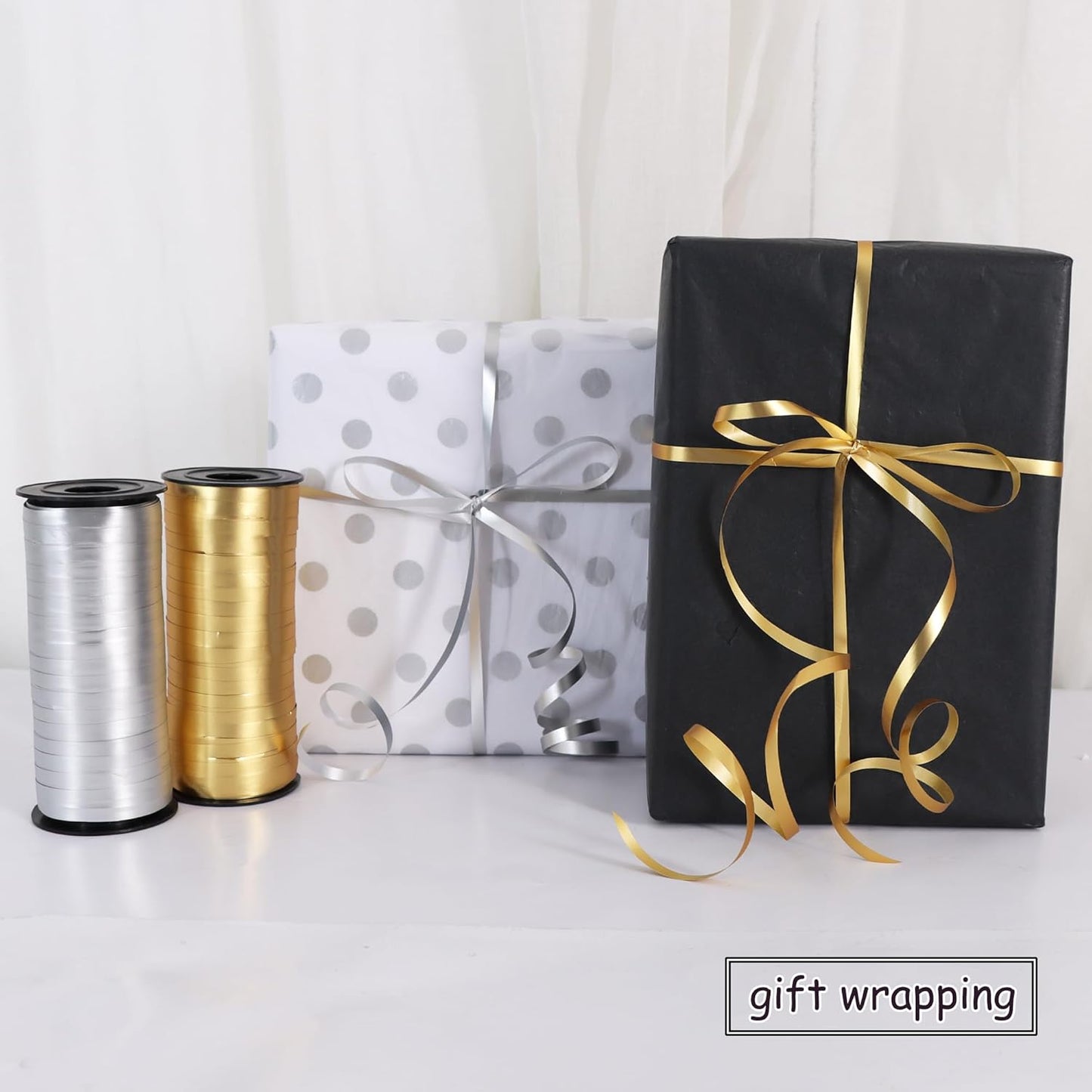 BEISHIDA Gold and Silver Curling Ribbons Balloon String Ribbons - 2 Pack 100 Yards for Gift Warppping Birthday Christmas Party Decorations