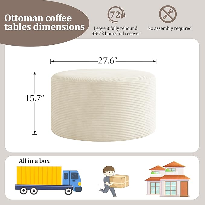 BSHOMGI Round Ottoman, Corduroy Ottomans Foot Stool, 27.5" Pouf Footstool - Image 2