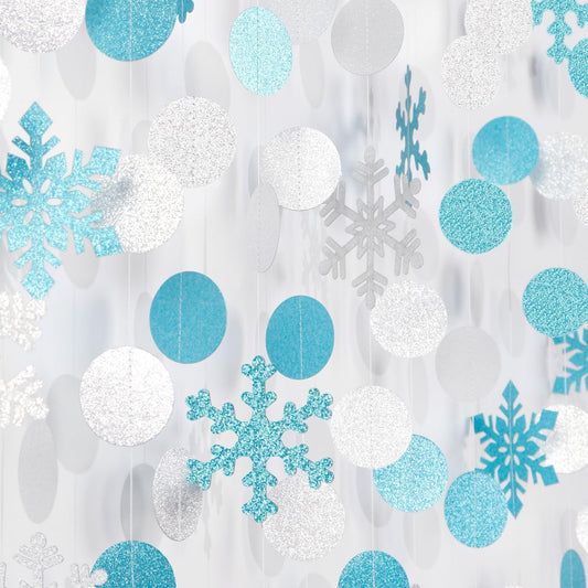 Snowflake-Snow Teal-Silver Christmas Party-Decorations Garland - 58Ft White Winter Wonderland Frozen Hanging Paper Streamers Banner,Birthday Wedding Baby Bridal Shower New Year Supplies Decor Ouruola