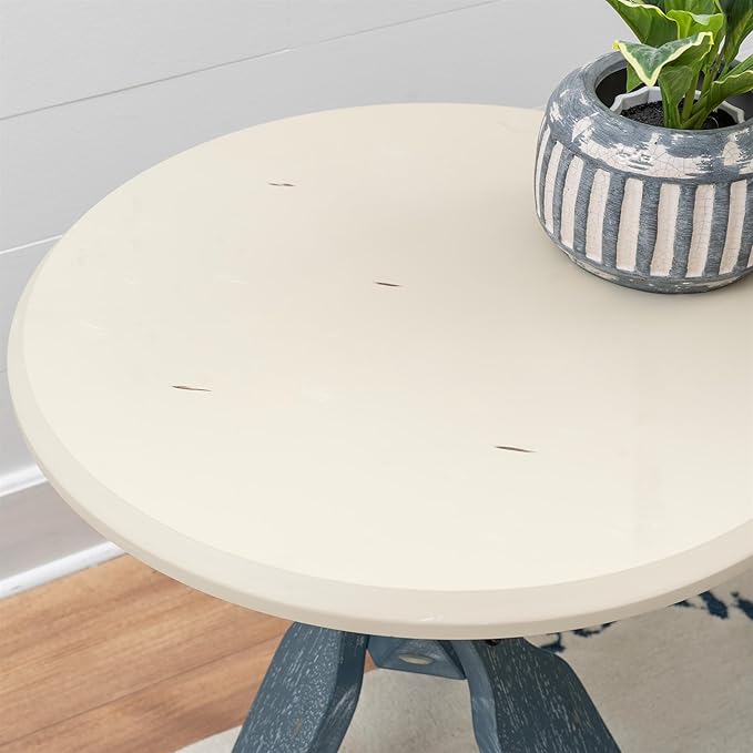 Linon Opal Distressed Wood Coastal Canoe Paddle Side Table in Blue/Cream - Image 7