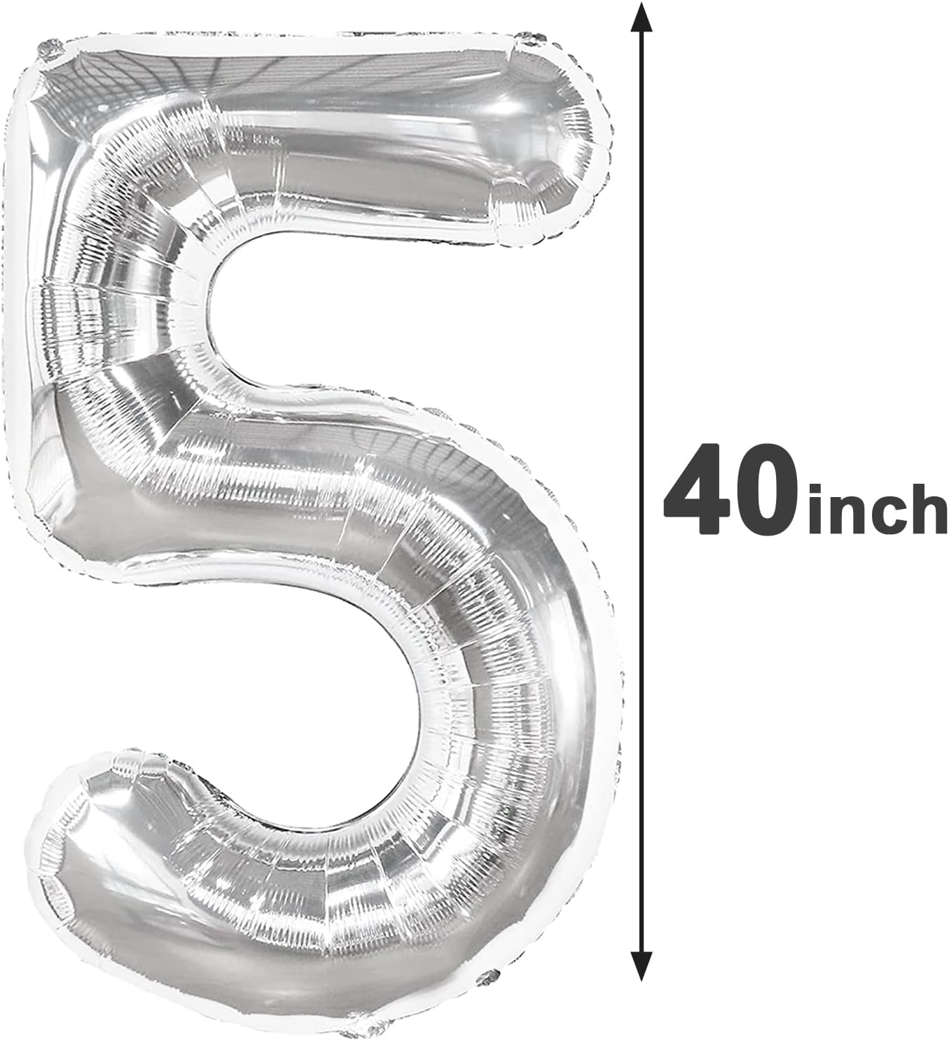 Silver 40 Inch Large Number 5 Birthday Balloon, 2025 Five 5th 15 25 35 50 55 Birthday Celebration Decorations, Foil 5 Mylar Helium Number 5 Balloons Girl Boy Anniversary Party Supplies