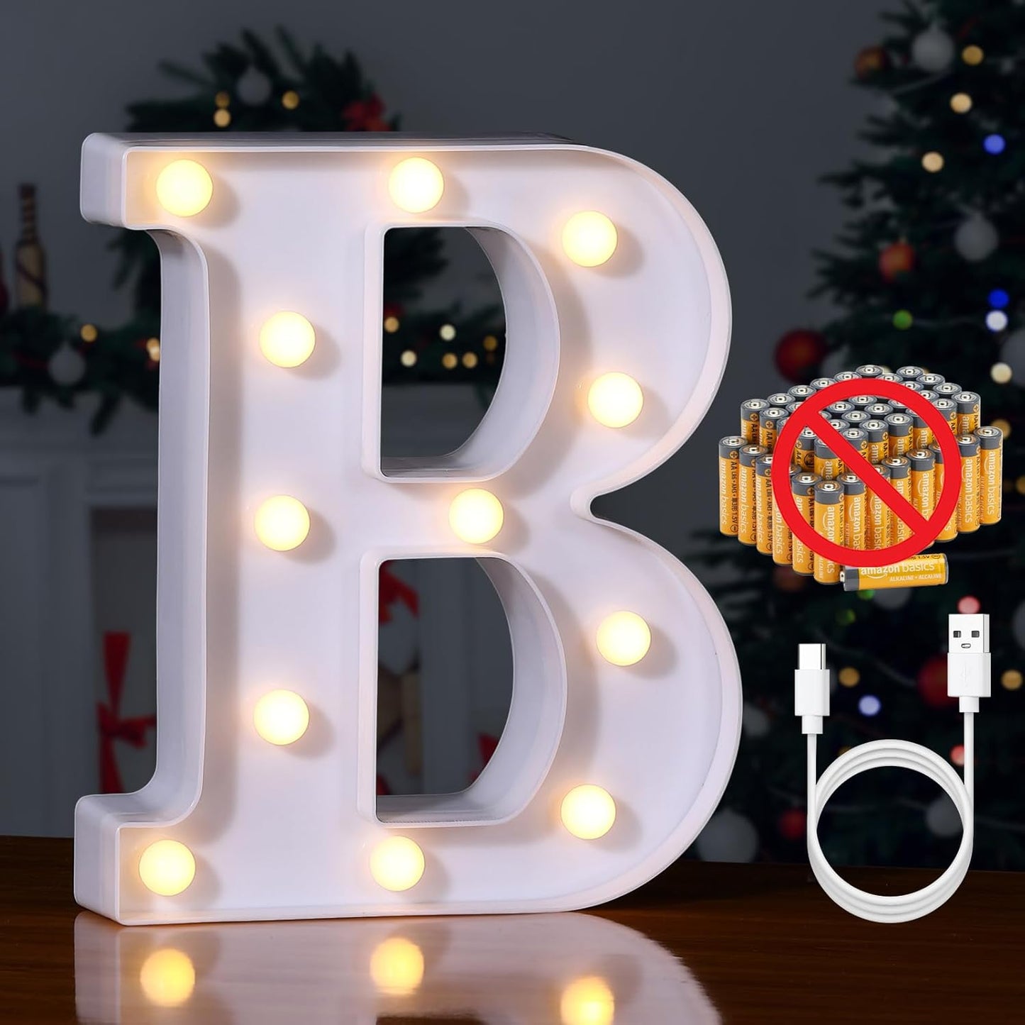 Foaky Rechargeable LED Letter Lights Sign Marquee Light Up Letters Sign for Night Light Wedding/Birthday Party Christmas Lamp Home Bar Decoration (B)