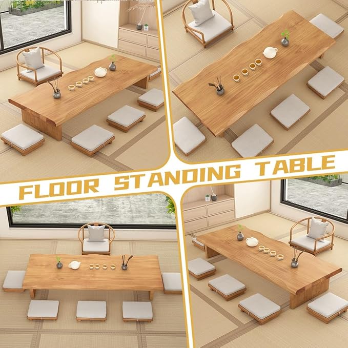 200cm Japanese Floor Table -Vintage Solid Wooden Tatami Table, Low Rectangular - Image 4